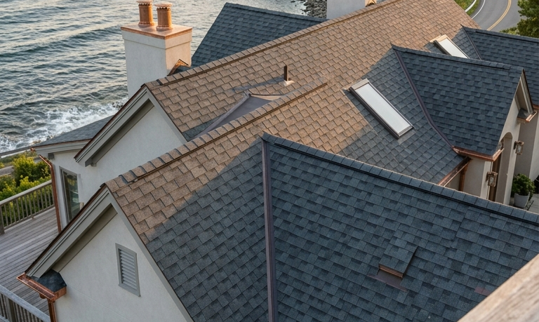 Closeup of a completed roof in Buda, TX